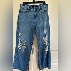 Hollister High Rise Blue Jeans with Distressed Design